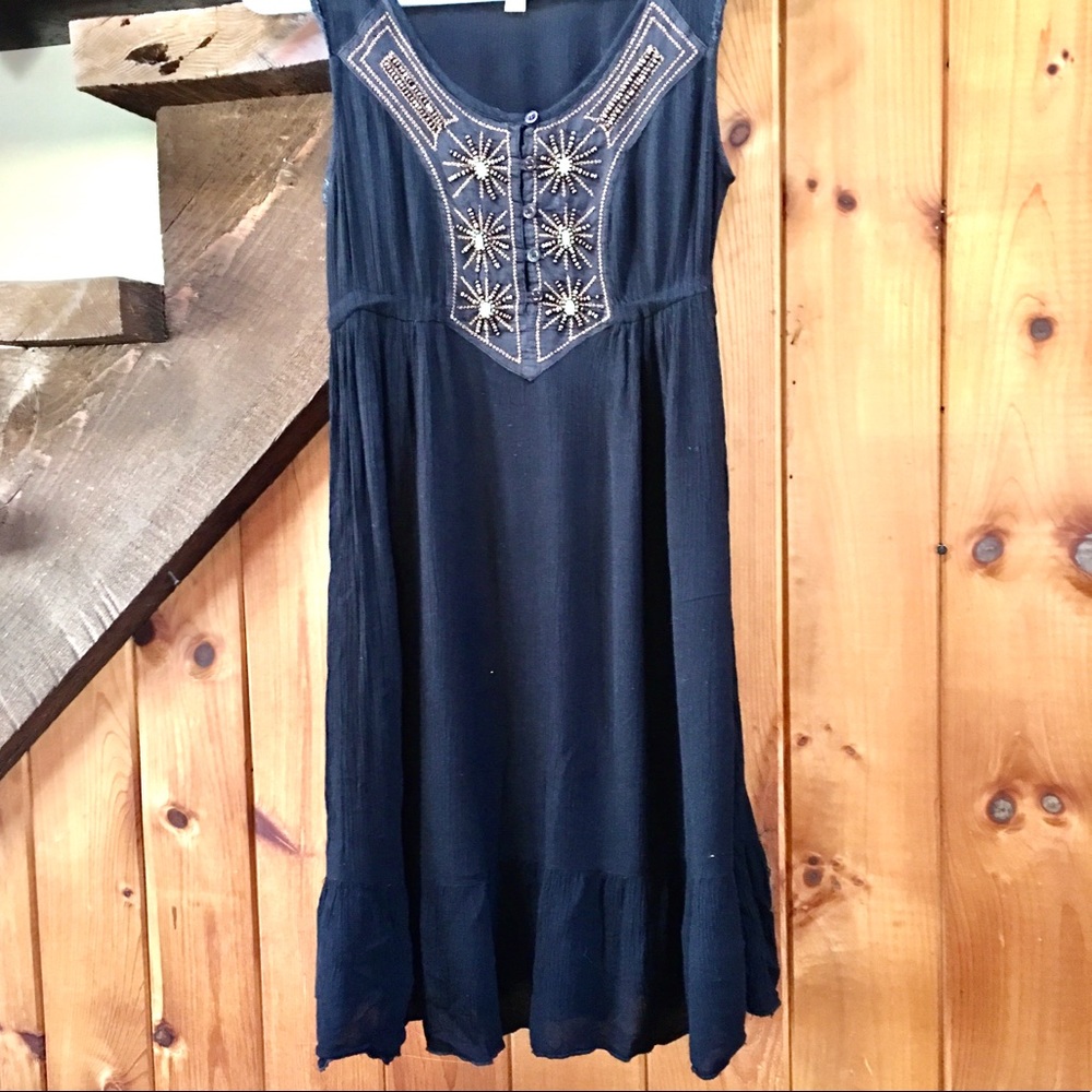 Forbidden beaded black boho gauze sundress